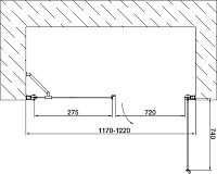 Vegas Glass Душевая дверь в нишу 120x189h см, проф. хром стекло 6мм сатин EP-F-2 120 08 10 R