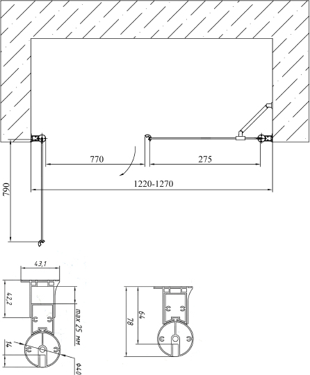 Vegas Glass Душевая дверь в нишу 125x189h см, проф. хром стекло 6мм прозр. EP-F-2 125 08 01 L