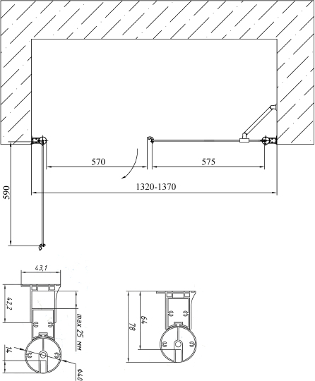 Vegas Glass Душевая дверь в нишу 135x189h см, проф. хром стекло 6мм сатин EP-F-2 135 08 10 L