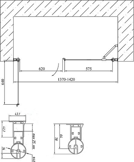 Vegas Glass Душевая дверь в нишу 140x189h см, проф. хром стекло 6мм сатин EP-F-2 140 08 10 L
