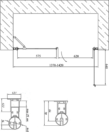Vegas Glass Душевая дверь в нишу 140x189h см, проф. хром стекло 6мм прозр. EP-F-2 140 08 01 R