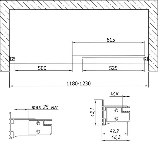 Vegas Glass Душевая дверь в нишу 120x190h см, проф. бронза стекло 6мм сатин ZP 120 05 10