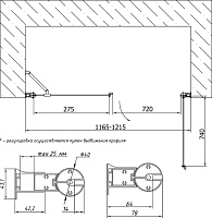 Vegas Glass Душевая дверь в нишу 120x189h см, проф. золото стекло 6мм прозр. EP-F-2 120 09 01 R