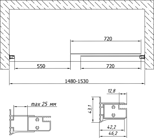 Vegas Glass Душевая дверь в нишу 150x190h см, проф. бронза стекло 6мм бронза ZP 150 05 05