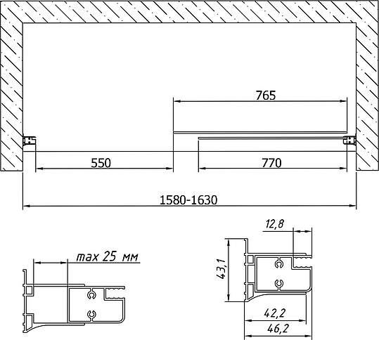 Vegas Glass Душевая дверь в нишу 160x190h см, проф. бронза стекло 6мм прозр. ZP 160 05 01