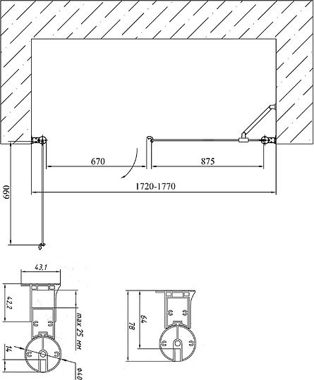 Vegas Glass Душевая дверь в нишу 175x189h см, проф. бронза стекло 6мм прозр. EP-F-2 175 05 01 L