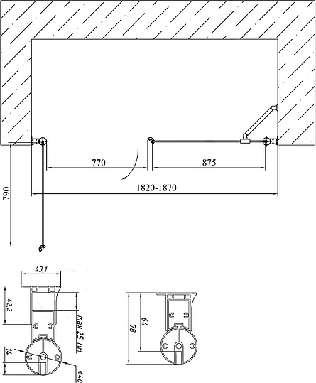 Vegas Glass Душевая дверь в нишу 185x189h см, проф. бронза стекло 6мм прозр. EP-F-2 185 05 01 L