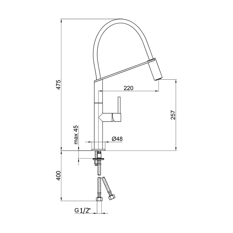 Webert Kitchen Oblique Pro Смеситель для кухни, цвет: хром/черный OB920602015