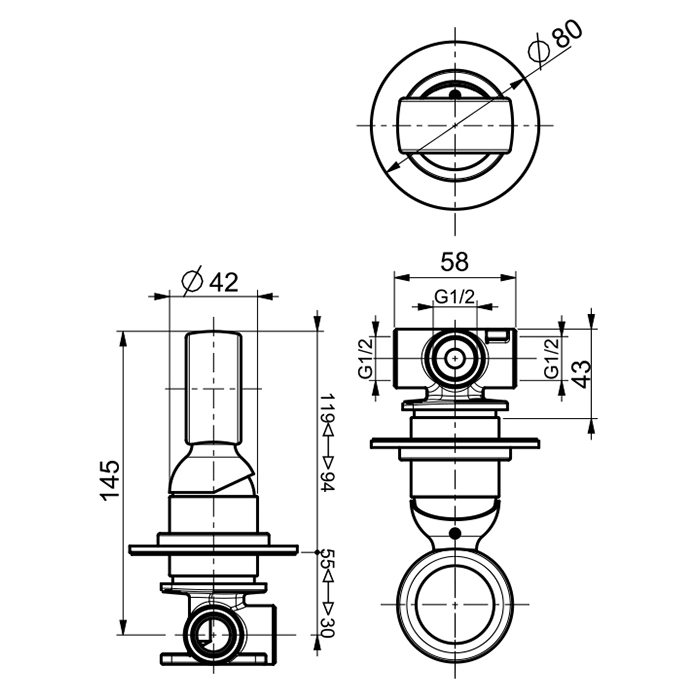 Webert Opera Встраиваемый смеситель для душа, цвет: черный матовый OA880101560