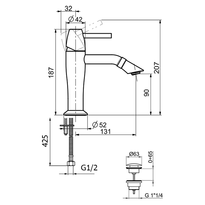 Webert Opera Смеситель для раковины, с донным клапаном, цвет: черный матовый OA830102560