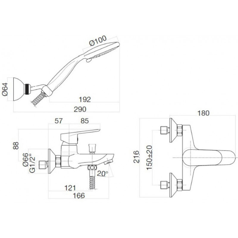 Webert Sax Смеситель для ванны, с ручным душем, цвет: белый матовый SE850101740