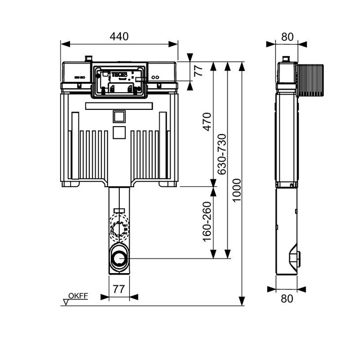 Tece Box Octa II, 8 см, Сливной бачок для напольного унитаза 9370500