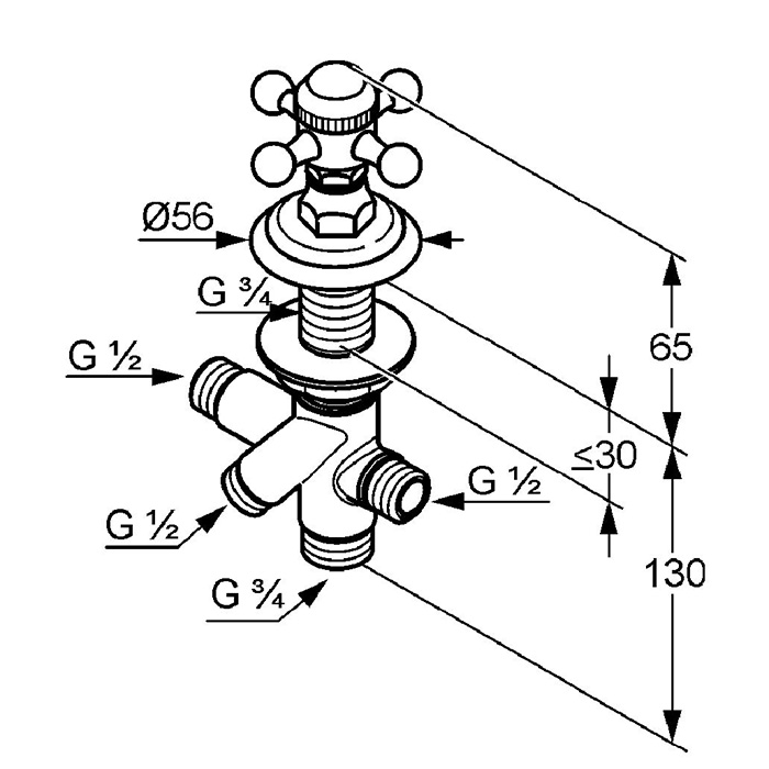 Kludi 1926 Боковой вентиль для ванны, цвет: золото 518174520