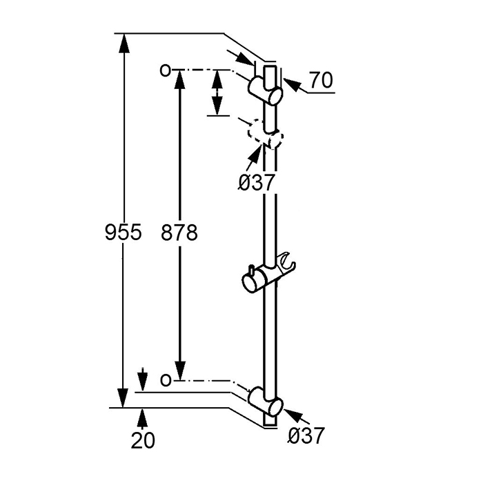 Kludi A-QA Душевая штанга 95,5 см, без шланга, цвет: хром 6564105-00