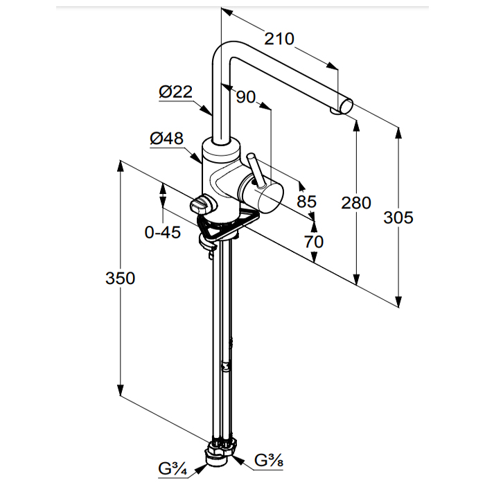 Kludi L-Ine Смеситель для кухни рычажный, высота излива 27,5 см, цвет: хром 428160577