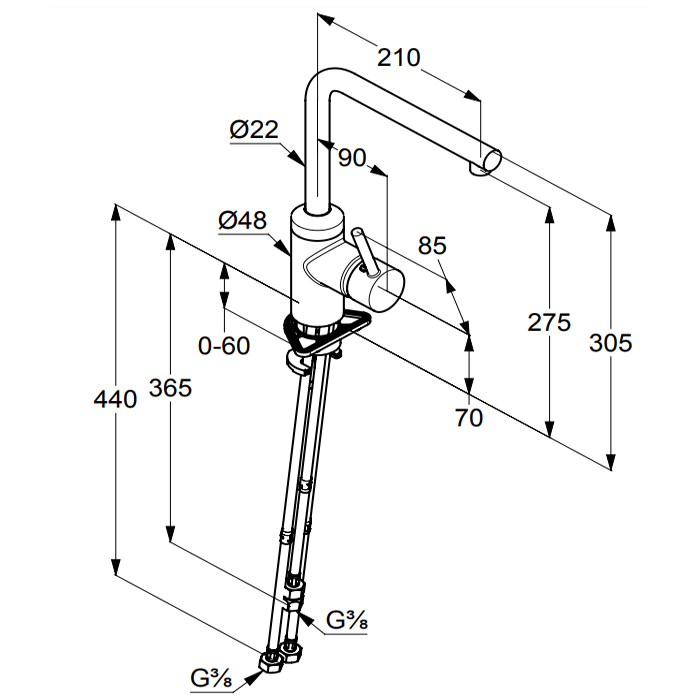Kludi L-Ine Смеситель для кухни рычажный, высота излива 27,5 см, цвет: хром 428190577