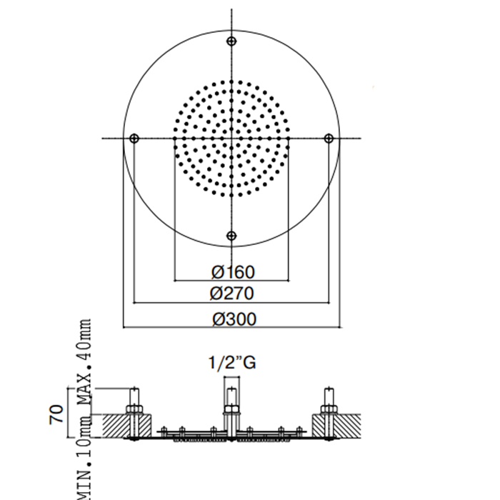 Maier Hydrotherapy Верхний душ Ø30 см, потолочный, цвет: хром 80 D300CR