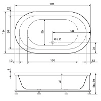 Hafro Oasy Ванна 195x115 см, без панелей Digitale, цвет: белый 2OAA1N4