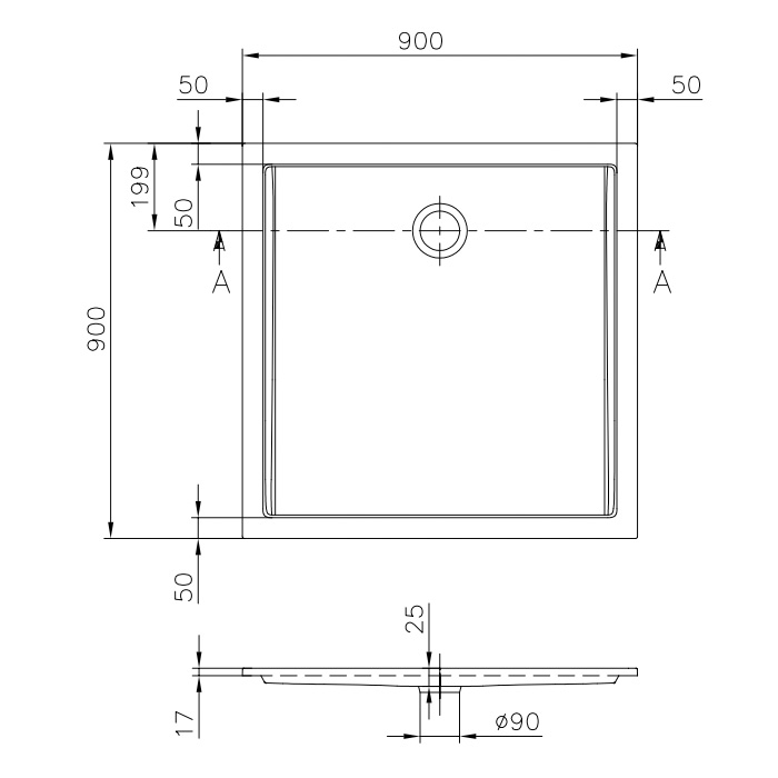 Villeroy & Boch Futurion Flat Душевой поддон квадратный 90х90х17 см, цвет: белый UDQ0900FFL1V01