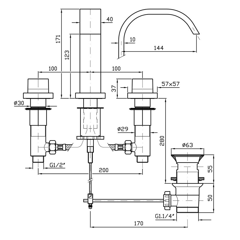 Zucchetti Aguablu Смеситель для биде, на 3 отв., цвет: хром ZA5649