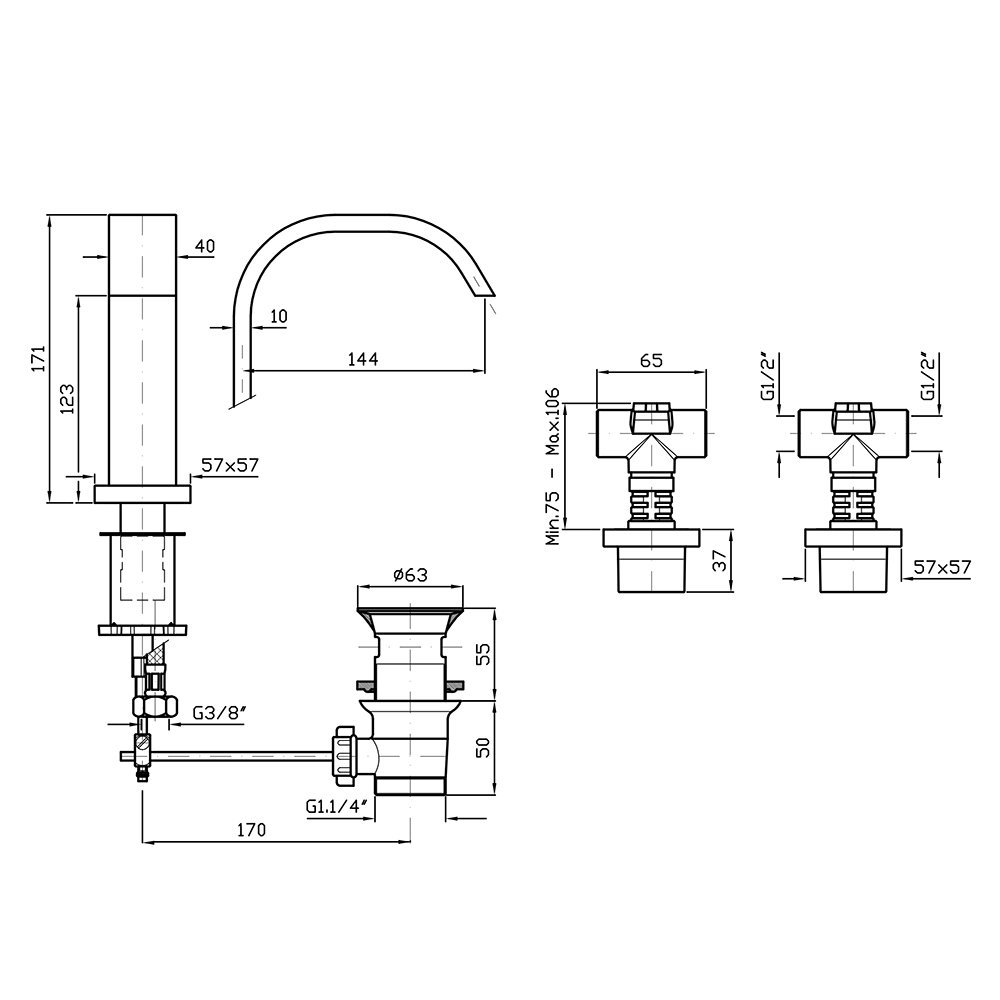 Zucchetti Aguablu Смеситель для биде, на 3 отв., цвет: хром ZA5741