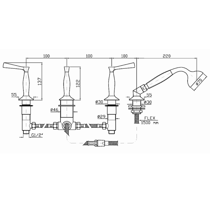 Zucchetti Bellagio Смеситель на борт ванны, на 4 отв., цвет: хром ZB2481