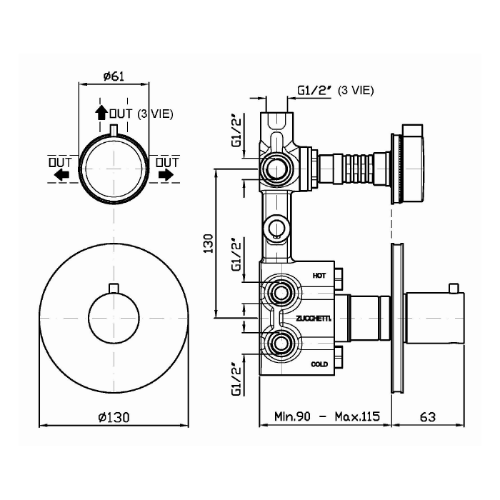 Zucchetti Savoir Смеситель для душа встроенный, термостатический, цвет: хром ZSA646.CC