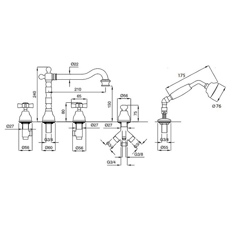 Смеситель Migliore Princeton на борт ванны 19385