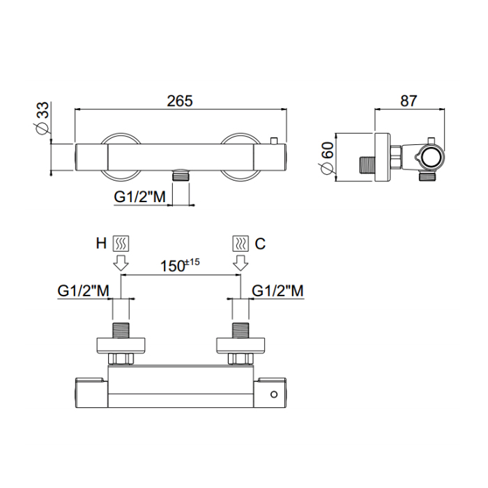 Carimali Rigoletto Термостатический смеситель для душа латунный на 1 выход, цвет: хром 21505-CR