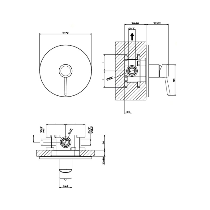Gessi Goccia Смеситель для душа встраиваемый на 1 потребителя, внешняя часть, цвет: matte black 44676#299