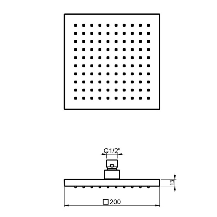 Almar Square 200 Верхний душ без кронштейна 20х20 см, 1 режим, цвет: chrome E044078.CR