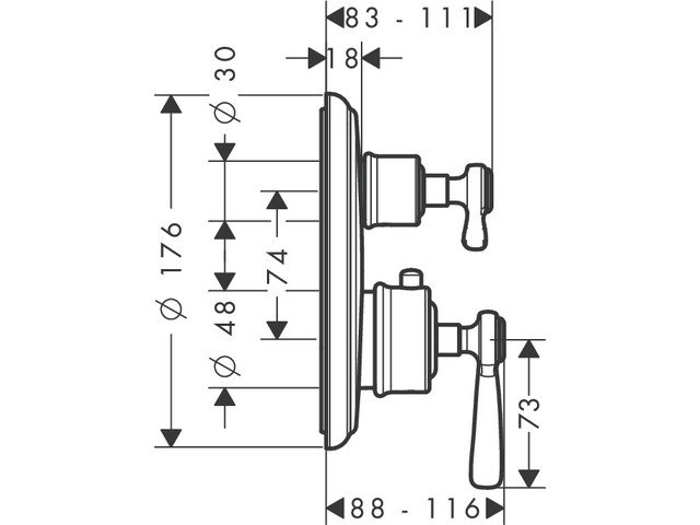 Axor Montreux Термостат для душа встраиваемый на 2 потребителя, внешняя часть, цвет: хром 16821000
