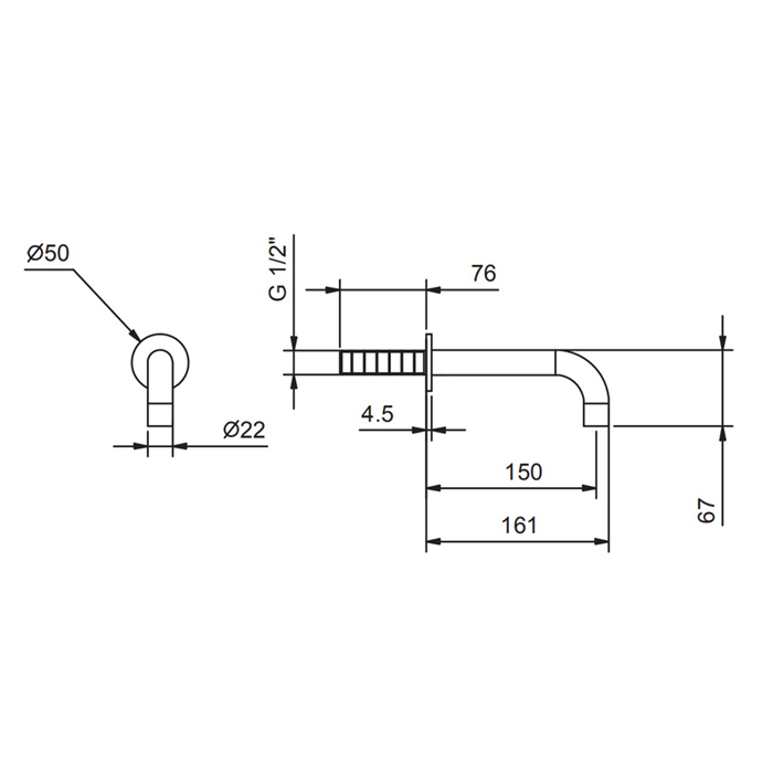 Fantini Fontane Bianche Излив смесителя для раковины, настенный, цвет: Matt Gun Metal PVD 47 P5 8442
