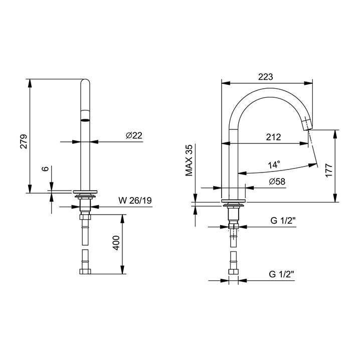 Fantini Nostromo Излив смесителя для раковины , цвет: хром 24 02 8436