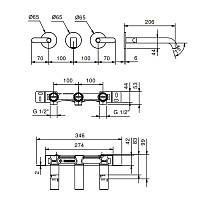 Fantini Icona Classic Смеситель для раковины, на 3 отв, излив 20 см, цвет: черный мат. 53 13 R113B
