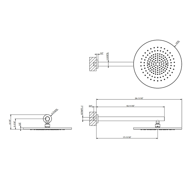 Gessi 316 Bath-Shower Верхний душ 36 см, кронштейн настенный 45 см, цвет: warm bronze brushed PVD 54148#726