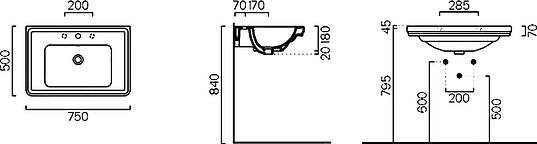 GSI Classic Раковина подвесная 75x50 см, 1 отверстие, с переливом, без д/к, цвет: белый глянцевый 8787111