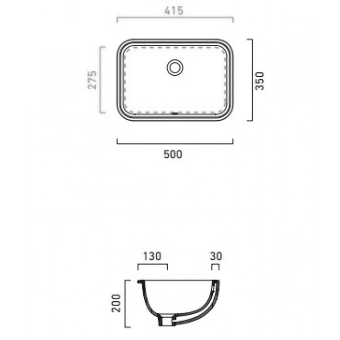 Catalano Italy Раковина встраиваемая снизу 50x35 см, с переливом, покр Cataglaze, цвет: белый глянц. 0727500001