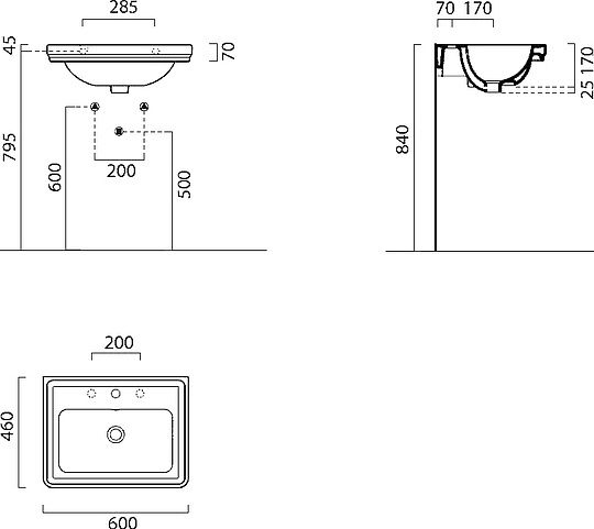 GSI Classic Раковина подвесная 60x46 см, 1 отверстие, с переливом, без д/к, цвет: белый глянцевый 8731111