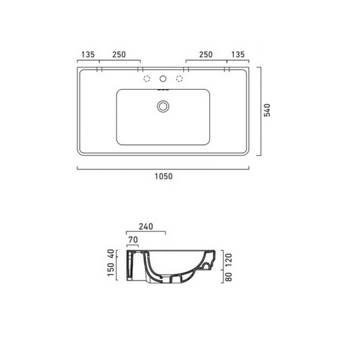 Catalano Comfort Раковина подвесная 105x54x20h см, 1 отв, с переливом, Cataglaze, цвет: белый глянц. 1105CV00