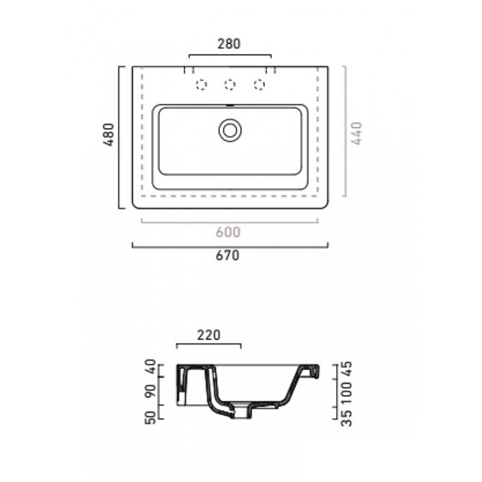 Catalano Comfort Раковина подвесная 67x48x18h см, с переливом, покр. Cataglaze, цвет: белый глянц. 167LI00
