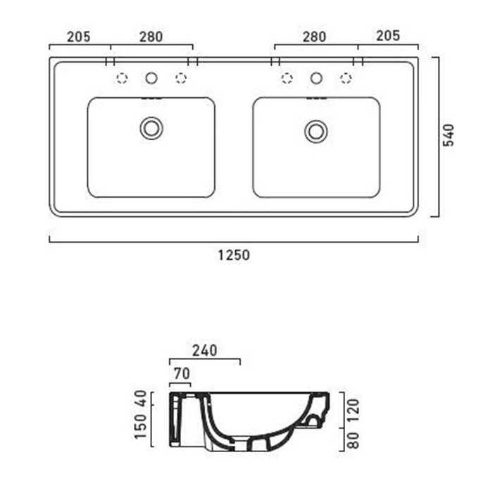 Catalano Comfort Раковина подвесная 125x54x20h см, 1 отв, с переливом, Cataglaze, цвет: белый глянц. 1125CV00