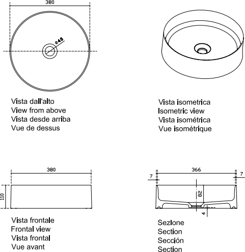 Galassia SmartB Раковина чаша d38 см, без перелива, цвет: белый глянцевый 7405