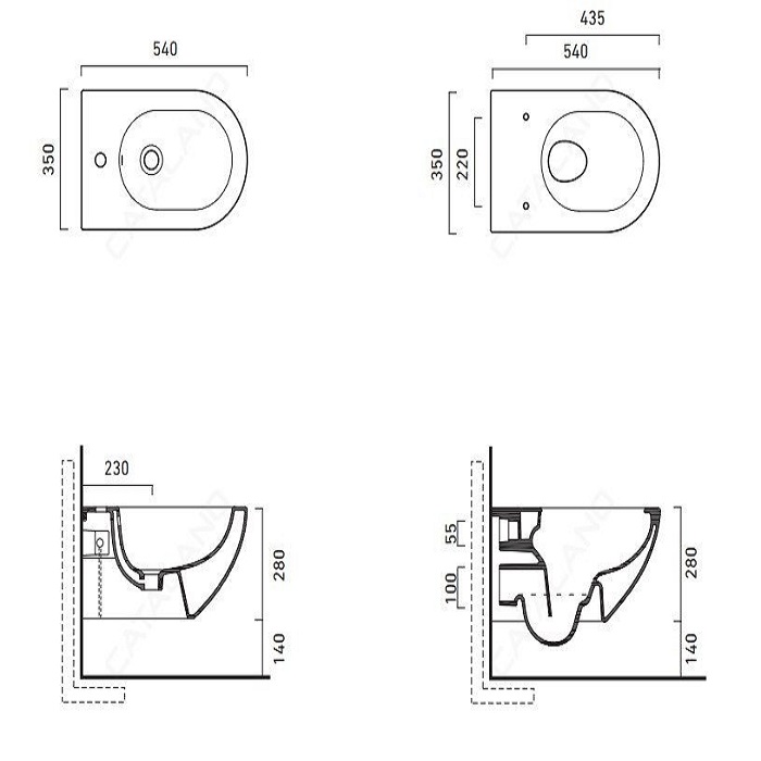 Catalano Sfera Унитаз подвесной безободковый 35x54 см, смыв торнадо, Cataglaze, цвет: белый глянц. 1VSF54R00