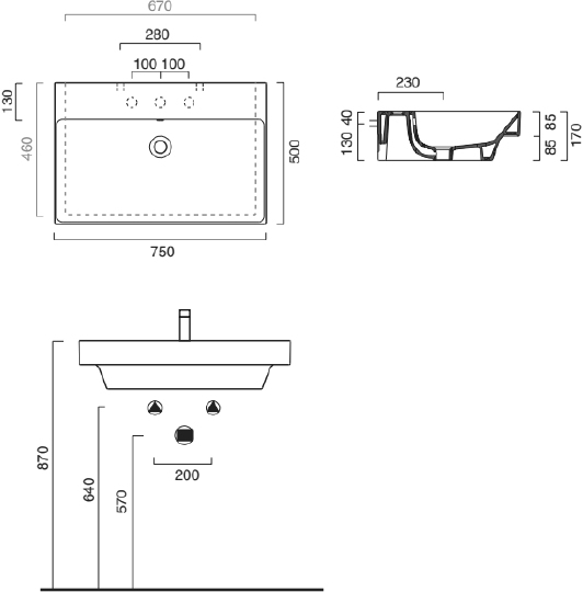 Catalano Comfort Раковина подвесная 75x50x17h см, с переливом, покр. Cataglaze, цвет: белый глянц. 0120750001