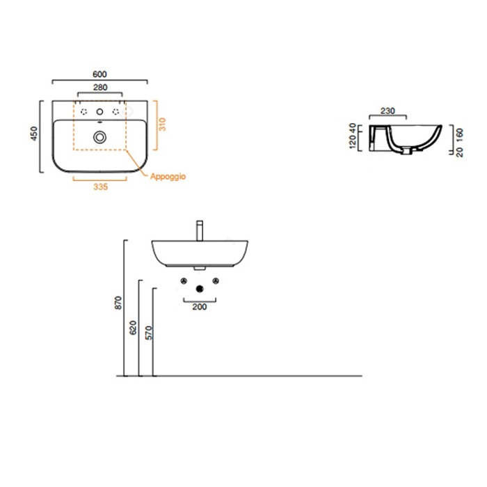 Catalano Comfort Раковина подвесная 60x45x18h см, 1 отв., с переливом, Cataglaze, цвет: белый глянц. 0720601001