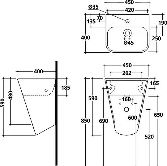 Galassia Meg11 Monolith Рукомойник 45x40 см 5407M