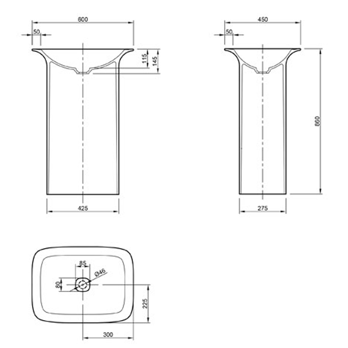 Knief Glam Раковина напольная 60х45х86h cм, K-Stone, выпуск в пол, цвет: белый матовый 0600-082-01