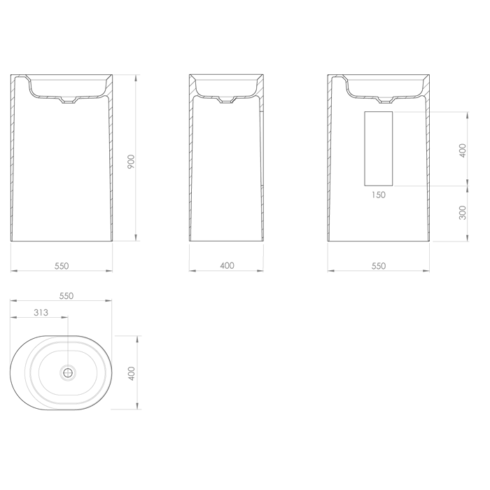 Knief Glow Раковина напольная 55х40х90h см, K-Stone, без перелива, цвет: белый матовый 0600-063-01