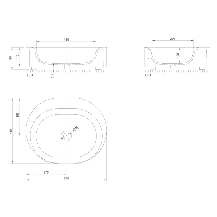 Knief Moon Раковина чаша 55х45х16h см, K-Stone, без отверстия под смеситель, цвет: белый матовый 0600-032-01